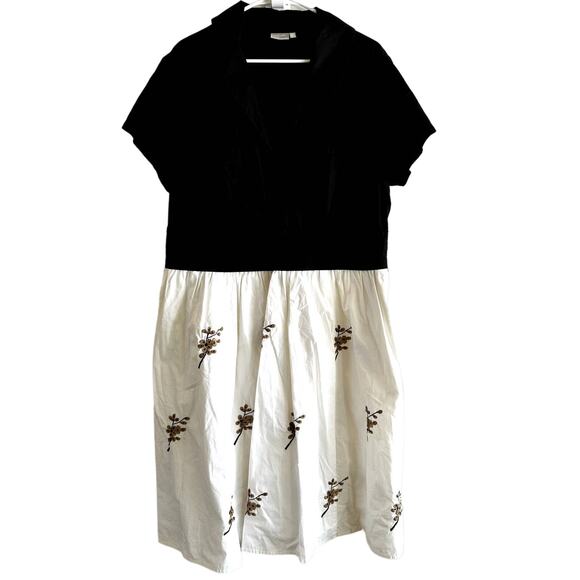 eshakti Dresses & Skirts - Eshakti Surplice Midi Dress Embroidered Collar 100% Cotton Pockets Black 3X 24W